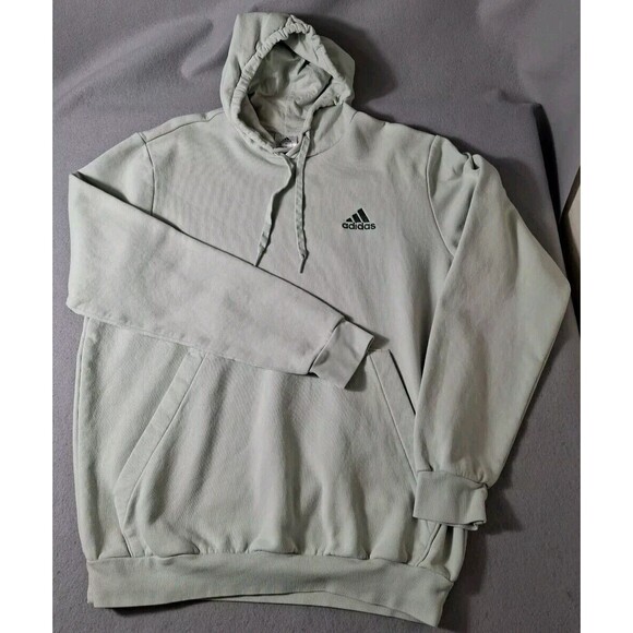 Adidas Hoddie Mens Large Light Green Sweatshirt Drawstring Logo Outdoors - Picture 1 of 8
